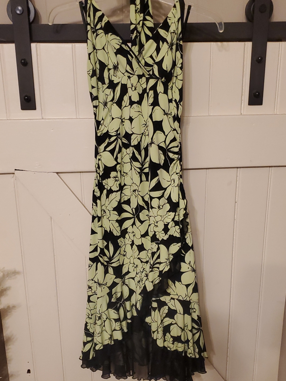 City Triangles Black Maxi Dress with Light Green Floral Print